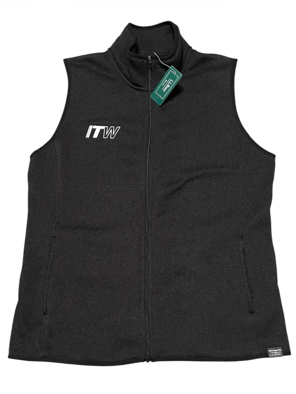 NWT Women's L.L. Bean Sweater Fleece Vest Black Full Zip Size Large